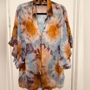 Young Fabulous & Broke-YFB- Women’s Chiffon Color Burst Tie Dye Blouse-Size M
